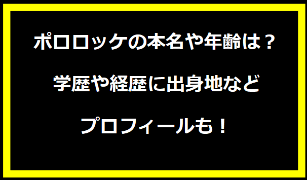 ポロロッケの本名や年齢は？学歴や経歴に出身地などプロフィールも！