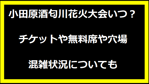 小田原酒匂川花火大会2024いつ？チケットや無料席や穴場・混雑状況についても