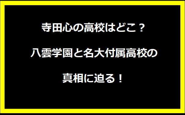 寺田心の高校はどこ？八雲学園と名大付属高校の真相に迫る！