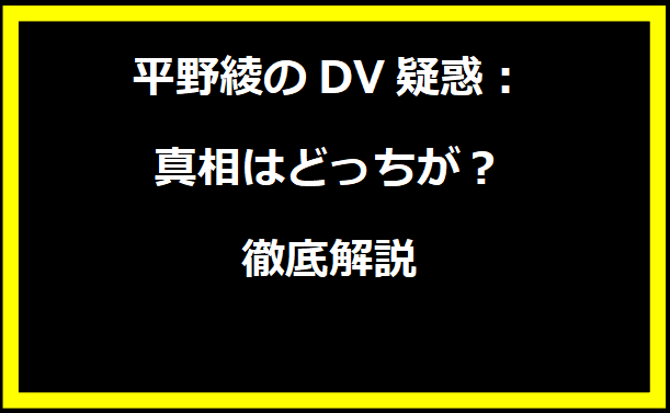 平野綾のDV疑惑：真相はどっちが？徹底解説