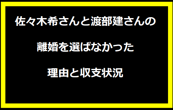 佐々木希さんと渡部建さんの離婚を選ばなかった理由と収支状況