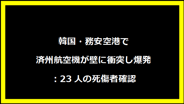 韓国・務安空港で済州航空機が壁に衝突し爆発：23人の死傷者確認