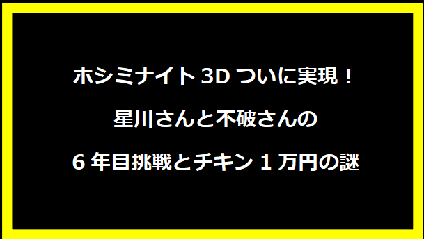 ホシミナイト3Dついに実現！星川さんと不破さんの6年目挑戦とチキン1万円の謎