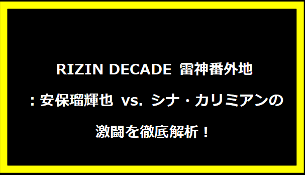 RIZIN DECADE 雷神番外地：安保瑠輝也 vs. シナ・カリミアンの激闘を徹底解析！