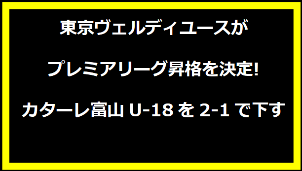 東京ヴェルディユースがプレミアリーグ昇格を決定!カターレ富山U-18を2-1で下す