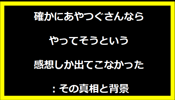 確かにあやつぐさんならやってそうという感想しか出てこなかった：その真相と背景