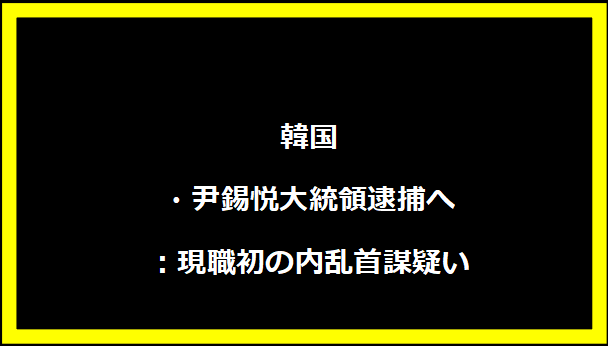 韓国・尹錫悦大統領逮捕へ：現職初の内乱首謀疑い