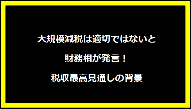 大規模減税は適切ではないと財務相が発言！税収最高見通しの背景