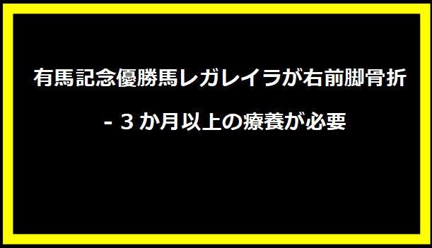 有馬記念優勝馬レガレイラが右前脚骨折 - 3か月以上の療養が必要