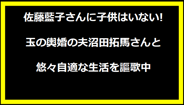 佐藤藍子さんに子供はいない!玉の輿婚の夫沼田拓馬さんと悠々自適な生活を謳歌中