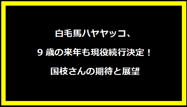 白毛馬ハヤヤッコ、9歳の来年も現役続行決定！国枝さんの期待と展望