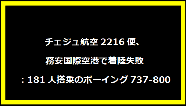 チェジュ航空2216便、務安国際空港で着陸失敗：181人搭乗のボーイング737-800