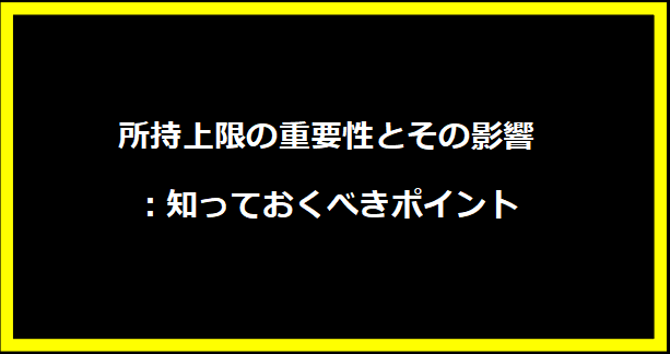 所持上限の重要性とその影響：知っておくべきポイント