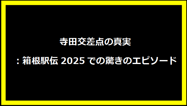 寺田交差点の真実：箱根駅伝2025での驚きのエピソード