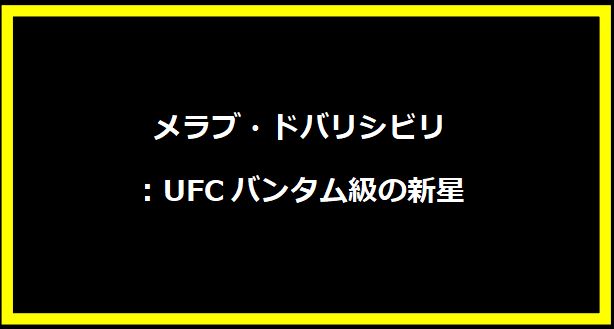 メラブ・ドバリシビリ：UFCバンタム級の新星