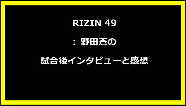 RIZIN 49: 野田蒼の試合後インタビューと感想