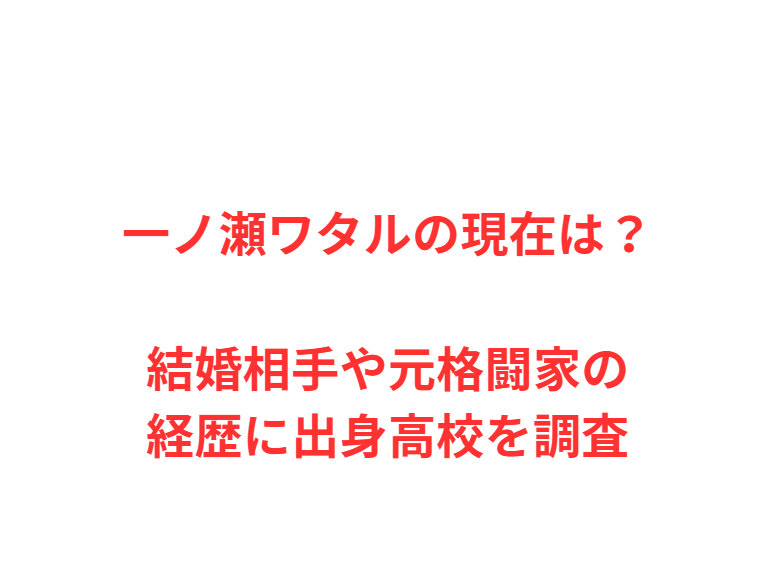 一ノ瀬ワタルの現在は？結婚相手や元格闘家の経歴に出身高校を調査