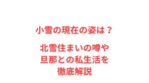 小雪の現在の姿は？北雪住まいの噂や旦那との私生活を徹底解説