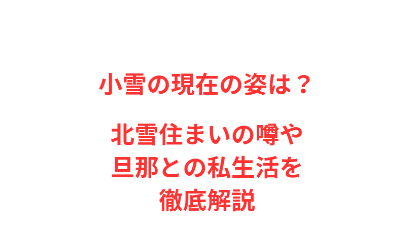 小雪の現在の姿は？北雪住まいの噂や旦那との私生活を徹底解説