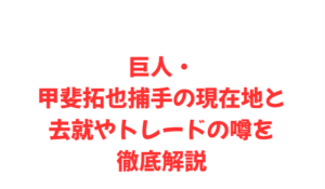 巨人・甲斐拓也捕手の現在地と去就やトレードの噂を徹底解説