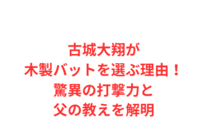 古城大翔が木製バットを選ぶ理由!驚異の打撃力と父の教えを解明